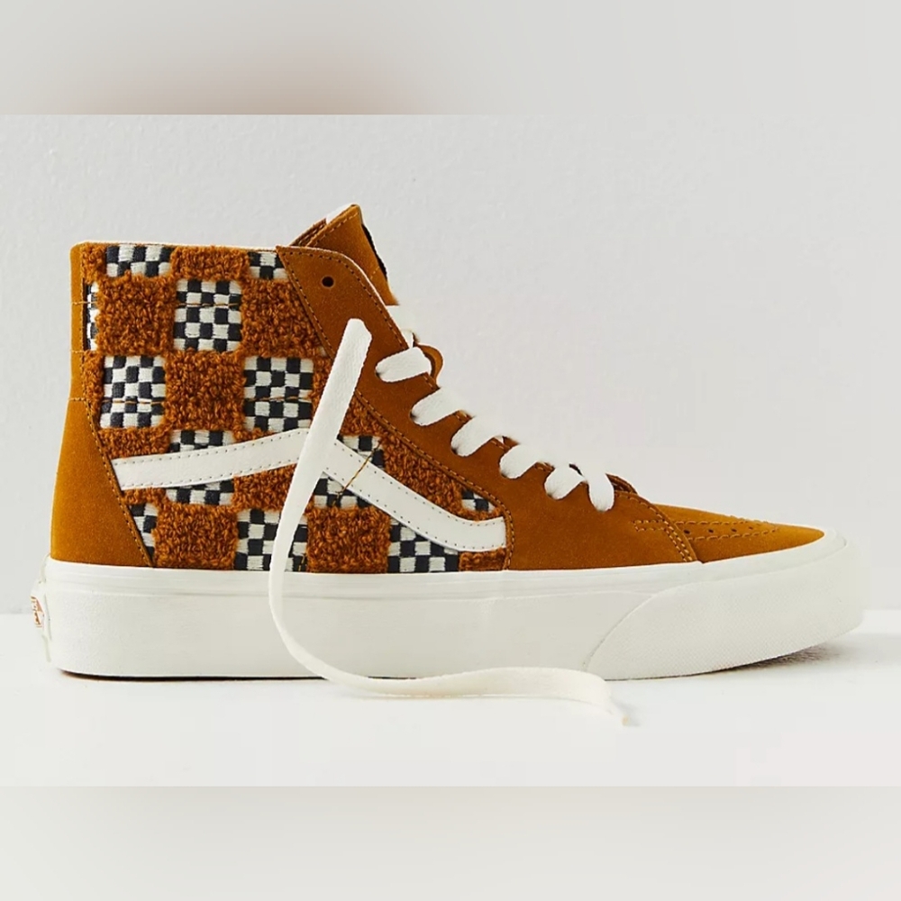 New Vans Sk8 Hi Tapered tufted check golden brown Suede High-Tops size 6.5 - Picture 5 of 12